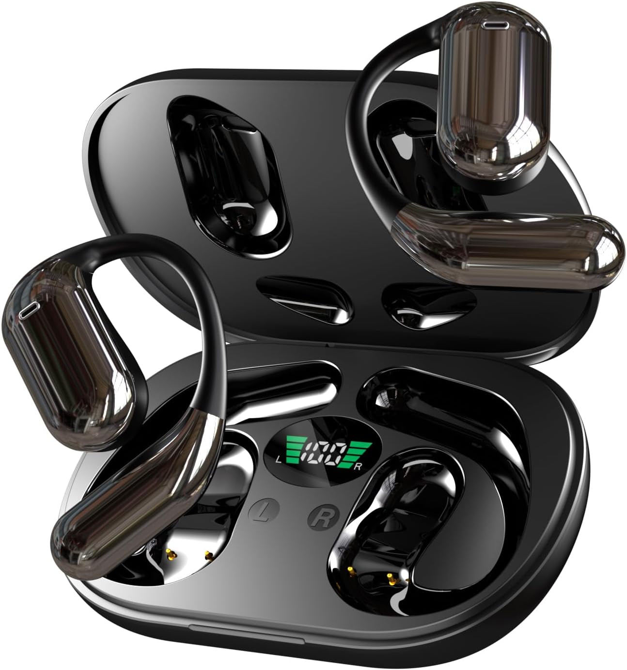 Wireless Earbuds Bluetooth Earbuds Built-In Mic with Ear Hooks 50H Playtime Ear Buds LED Display Charging Case Waterproof Design for Running Fitness