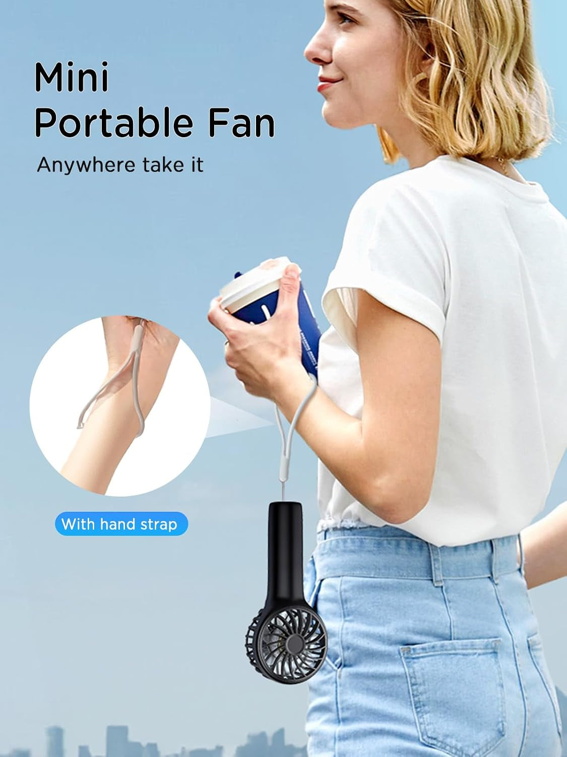 Mini Portable Fan,Handheld Fan,3 Speed Personal Small Makeup Fan 2000 Battery Hand Fan,Lightweight Washable USB Rechargeable Little Fan for Lash Stylish Girl Women Travel Gift Fan Black