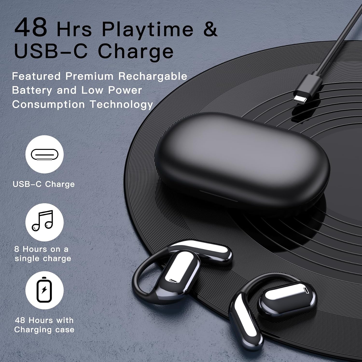 Wireless Earbuds Bluetooth Earbuds Built-In Mic with Ear Hooks 50H Playtime Ear Buds LED Display Charging Case Waterproof Design for Running Fitness
