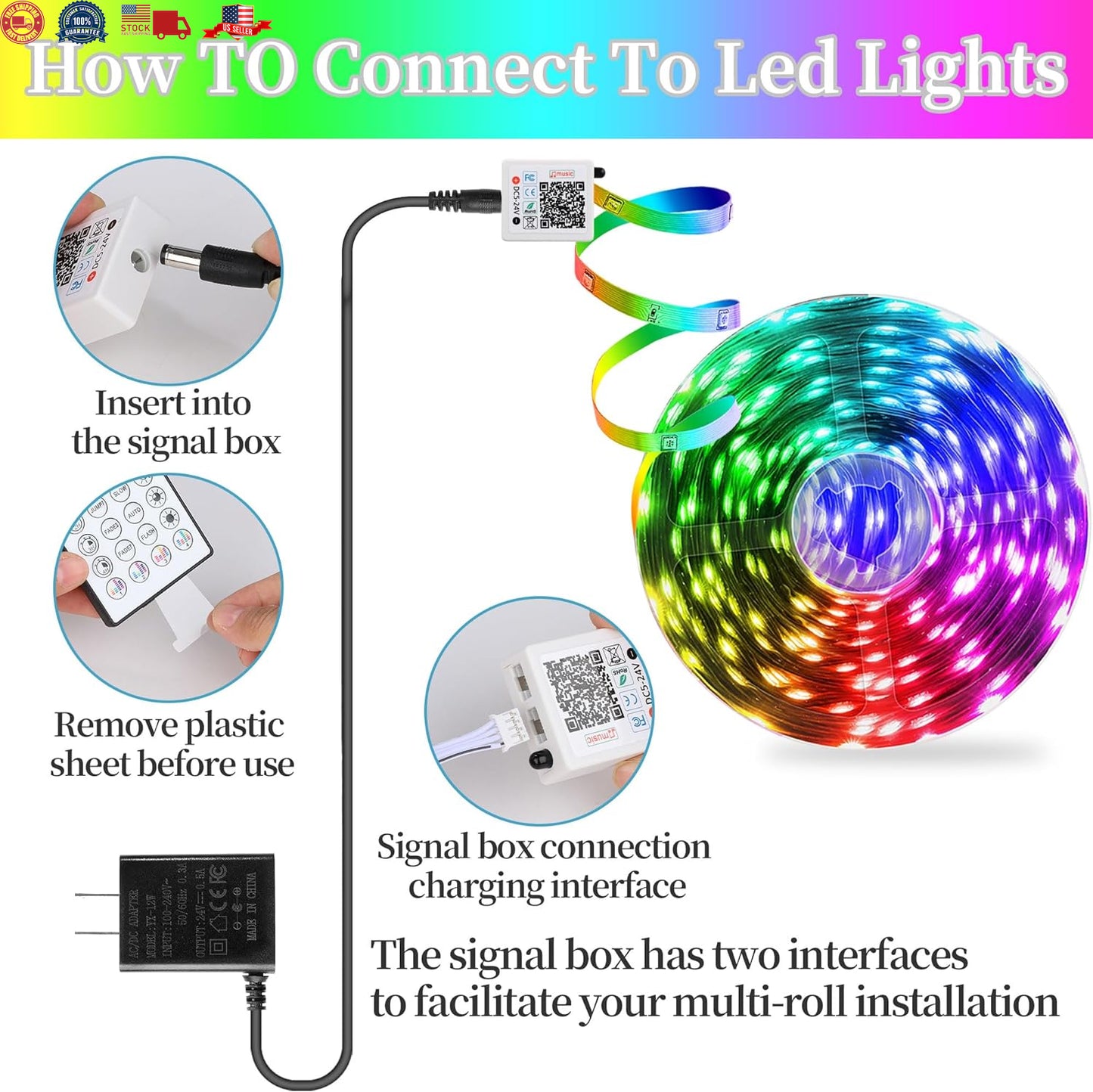 25 FT LED STRIP LIGHTS, MULTI--COLOR LED STRIP LIGHTS with REMOTE CONTROL