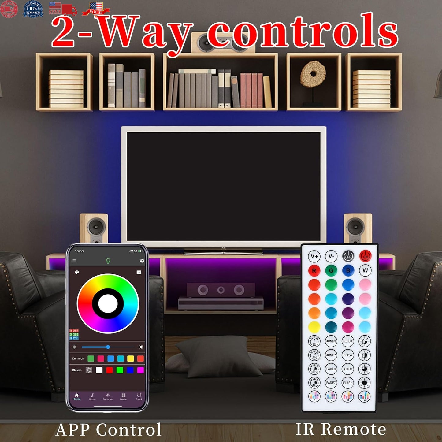 25 FT LED STRIP LIGHTS, MULTI--COLOR LED STRIP LIGHTS with REMOTE CONTROL