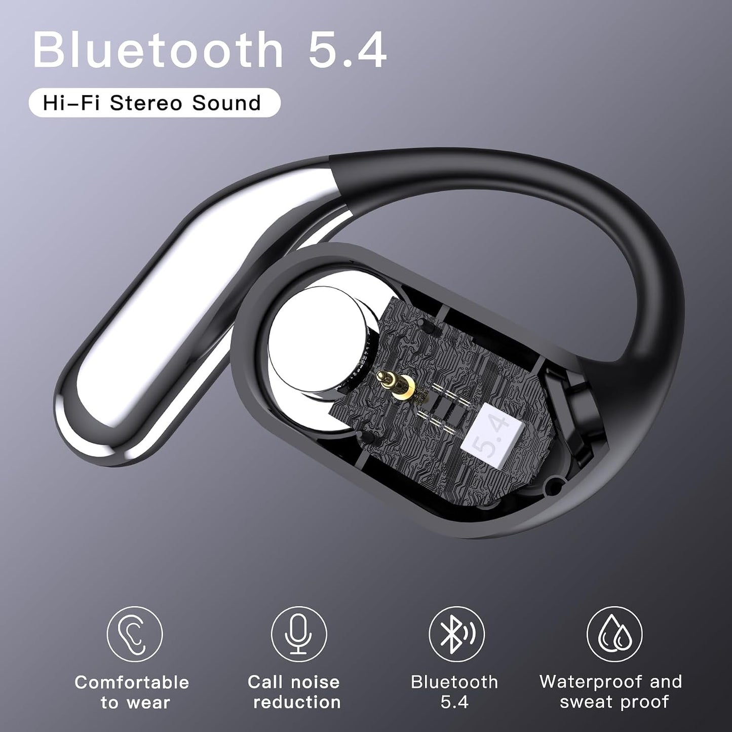Wireless Earbuds Bluetooth Earbuds Built-In Mic with Ear Hooks 50H Playtime Ear Buds LED Display Charging Case Waterproof Design for Running Fitness