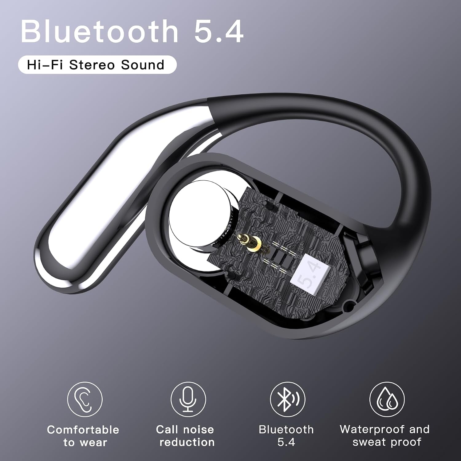 Wireless Earbuds Bluetooth Earbuds Built-In Mic with Ear Hooks 50H Playtime Ear Buds LED Display Charging Case Waterproof Design for Running Fitness